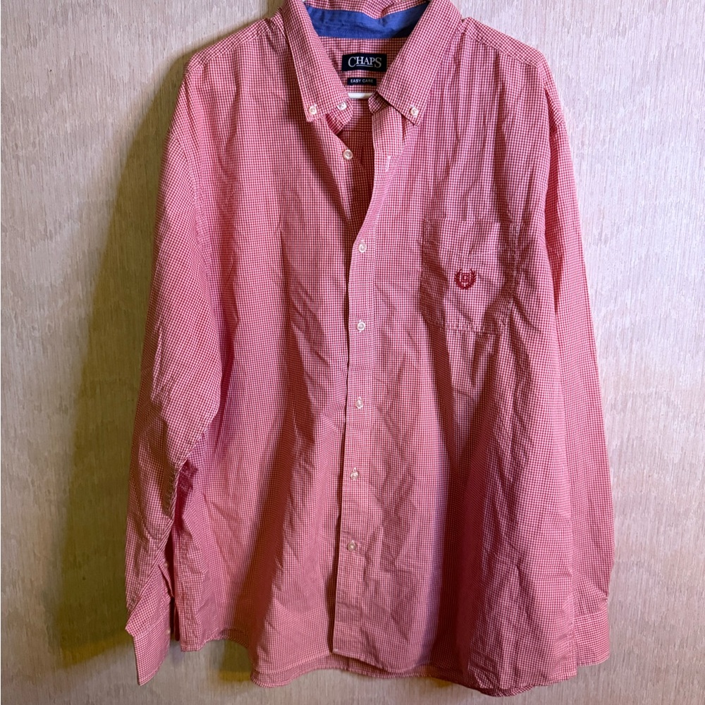 Chaps Red Casual Button Down Shirt Classic Design